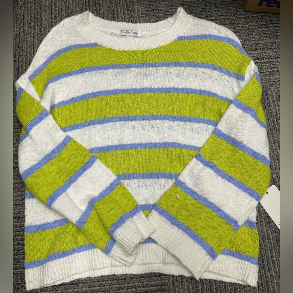 PJ Salvage White, Lime & Light Blue Striped Sweater